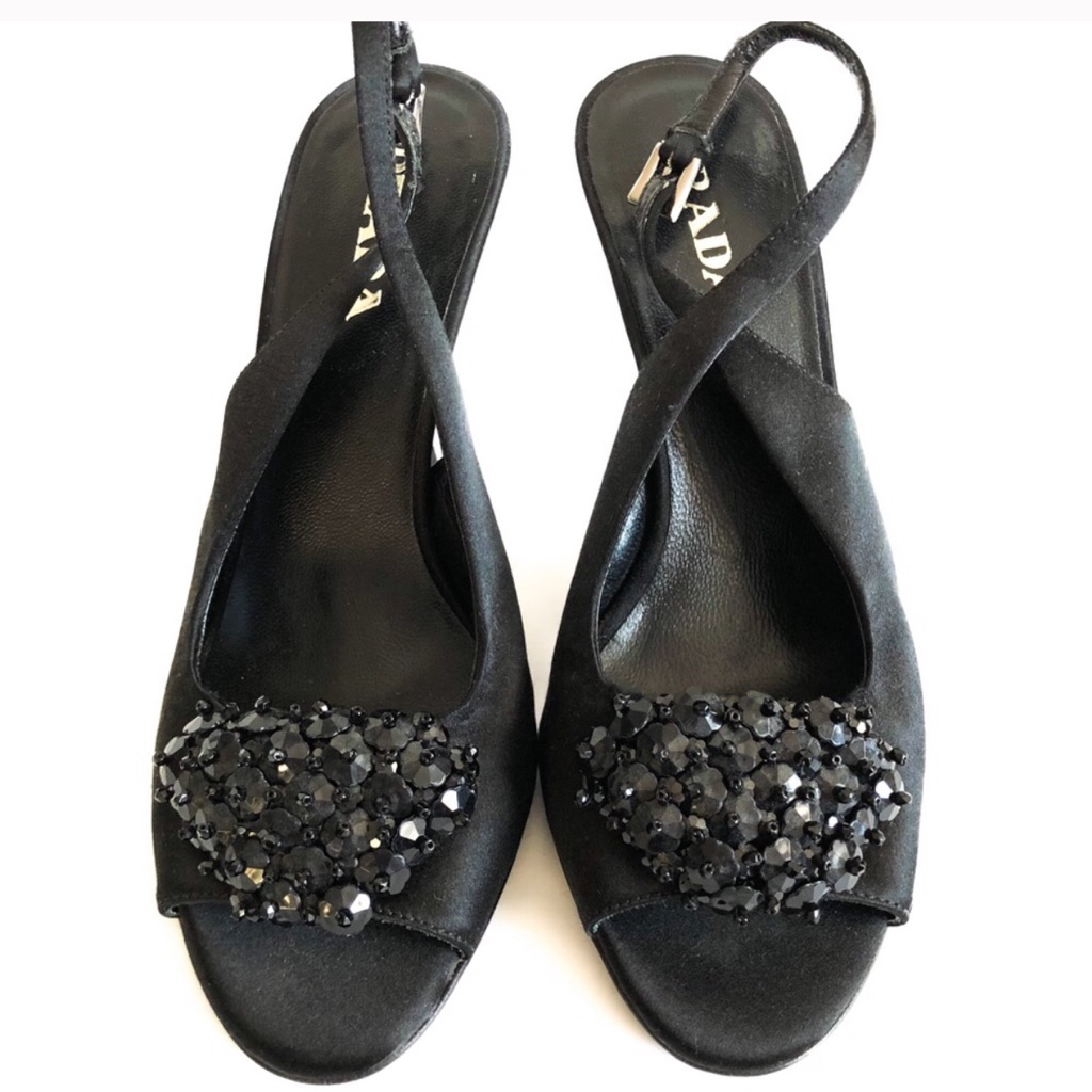 Prada/Black Sling Heels Beaded Shoes Size 6.5